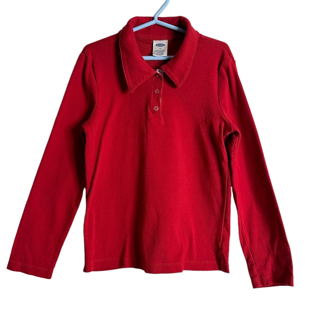 Old Navy Girls 1/4 Snap Button Long Sleeves Red Shirt 14
